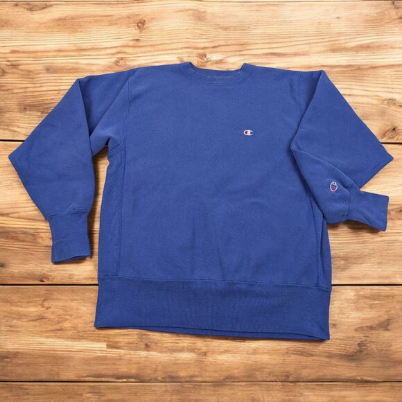 Vintage 90s Champion Reverse Weave Blue Blank Crewneck Sweatshirt Size L - Picture 1 of 12